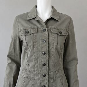 Vintage DKNY Jeans Womens Utility Jacket L Olive Green Fitted Peplum Y2K Vtg